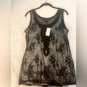 White House Black Market, WHBM, NWT, Black & Silver sequin blouse, size Large